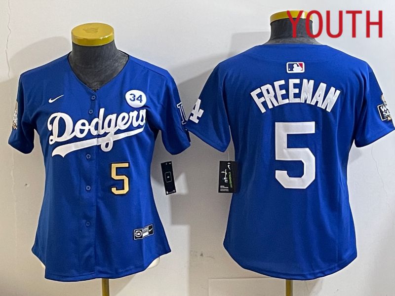 Youth Los Angeles Dodgers #5 Freeman Blue Game 2024 Nike MLB Jersey style 112113->youth mlb jersey->Youth Jersey